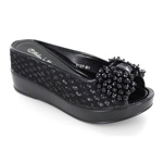 Helens Heart Womens CFW-8127-25 Black Beaded Wedge Casual Shoes