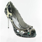 Helens Heart Womens FS-279-1 GrayLeopard Beaded Pumps Prom and Evening Shoes