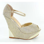 Helens Heart Womens FS-5223-36 Gold Beaded Wedge Prom and Evening Shoes