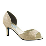 Touch Ups Womens Jolee Champagne Glitter Peep/Open Toe Prom and Evening Shoes