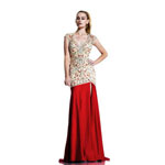 Johnathan Kayne Womens 510 NudeRed Chiffon  Prom Dresses