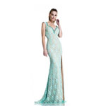 Johnathan Kayne Womens 535 Aqua Lace  Prom Dresses
