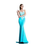 Johnathan Kayne Womens 541 Aqua Jersey  Prom Dresses