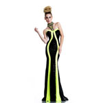 Johnathan Kayne Womens 584 BlackNeonYellow Sequin  Prom Dresses