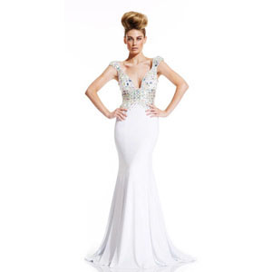 Johnathan Kayne Womens 400 White Chiffon Prom Dresses