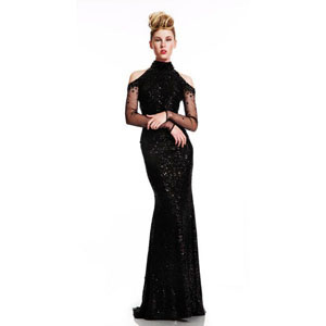 Johnathan Kayne Womens 403 Black Beaded Prom Dresses