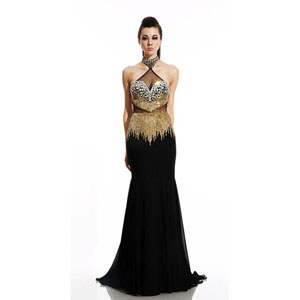 Johnathan Kayne Womens 499 Black/Gold Synthetic Prom Dresses