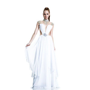Johnathan Kayne Womens 506 White Chiffon Prom Dresses