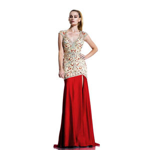 Johnathan Kayne Womens 510 NudeRed Chiffon  Prom Dresses