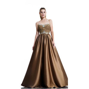 Johnathan Kayne Womens 511 Gold Satin Prom Dresses