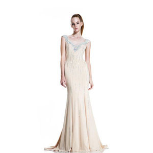 Johnathan Kayne Womens 519 Champagne Jersey Prom Dresses