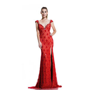 Johnathan Kayne Womens 535 Red Lace Prom Dresses