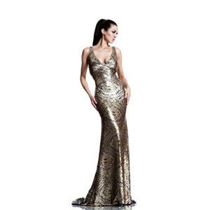 Johnathan Kayne Womens 537 Gold Sequin  Prom Dresses
