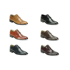 Giovanni Mens 6502 Cognac Leather Wingtip Dress Shoes