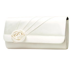 Touch Ups Womens Rosette White Silk Satin Wedding Handbags