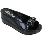 Helens Heart Womens CFW-8127-40 Black Vinyl Wedge Casual Shoes