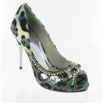 Helens Heart Womens FS-279-1 GrayLeopard Beaded Pumps Prom and Evening Shoes