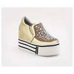 Helens Heart Womens FS-913-23 Gold Beaded Sneakers Casual Shoes