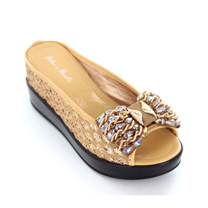 Helens Heart Womens CFW-8127-21 Gold Beaded Wedge Casual Shoes