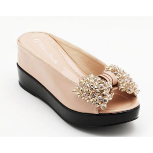 Helens Heart Womens CFW-8127-25 Cream Beaded Wedge Casual Shoes