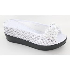 Helens Heart Womens CFW-8127-25 White Beaded Wedge Casual Shoes