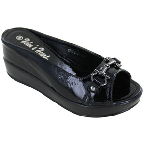 Helens Heart Womens CFW-8127-40 Black Vinyl Wedge Casual Shoes