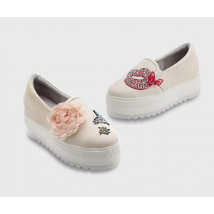 Helens Heart Womens CFW-933-1 Ivory Beaded Sneakers Casual Shoes