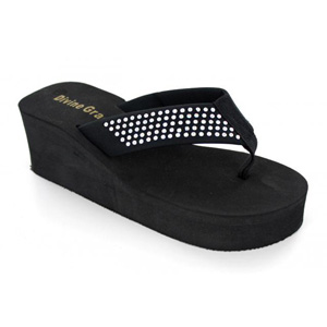 Helens Heart Womens CFW-DG151 Black Beaded Flip Flops Casual Shoes