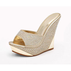 Helens Heart Womens FS-5223-35 Gold Beaded Wedge Prom and Evening Shoes