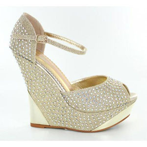 Helens Heart Womens FS-5223-36 Gold Beaded Wedge Prom and Evening Shoes