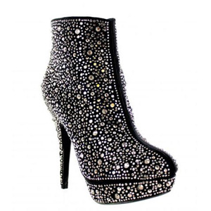 Helens Heart Womens FS-9383-6 Black Beaded Boots Prom and Evening Shoes