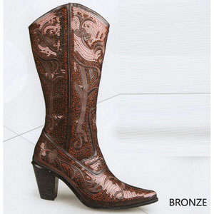Helens Heart Womens LB-0290-12 Bronze Sequin Boots Casual Shoes
