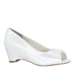 Touch Ups Girls Kayla White Satin Wedge Flower Girls Shoes