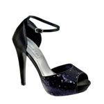 Touch Ups Womens Debbie Black Sequin Peep/Open Toe Prom and Evening Shoes