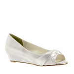 Touch Ups Womens Delish White Satin Wedge Wedding Shoes