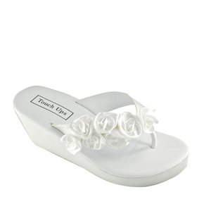 Touch Ups Womens Birdy White Satin Flip Flops Wedding Shoes