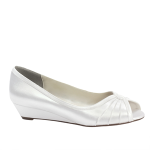 Touch Ups Womens Honey White Satin Wedge Wedding Shoes