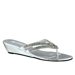 Touch Ups Womens Tango Silver Beaded Wedge Prom and Evening Shoes