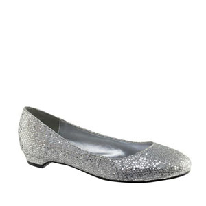 Touch Ups Womens Tamara Silver Glitter Flats Prom and Evening Shoes