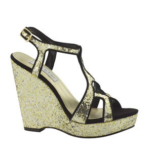 Touch Ups Womens Sasha Gold Glitter Wedge Prom and Evening Shoes