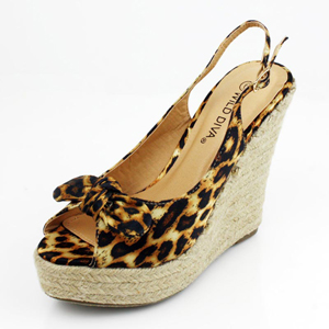 Wild Diva Womens RONAT-05 Leopard Satin Jersey Wedge Casual Shoes